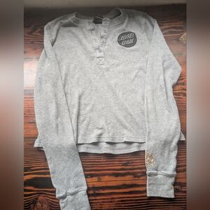 Santa Cruz Waffle Knit Crop Thermal Henley - L